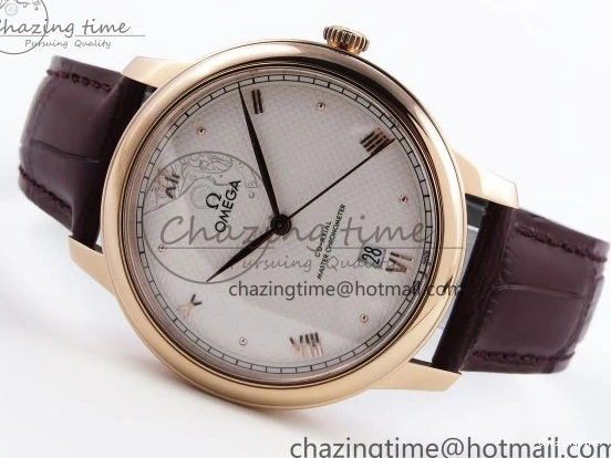 0121 Modern De Ville Date RG MKF 1:1 Best Edition White Textured Dial Roman Marker on Brown Leather Strap A 7752
